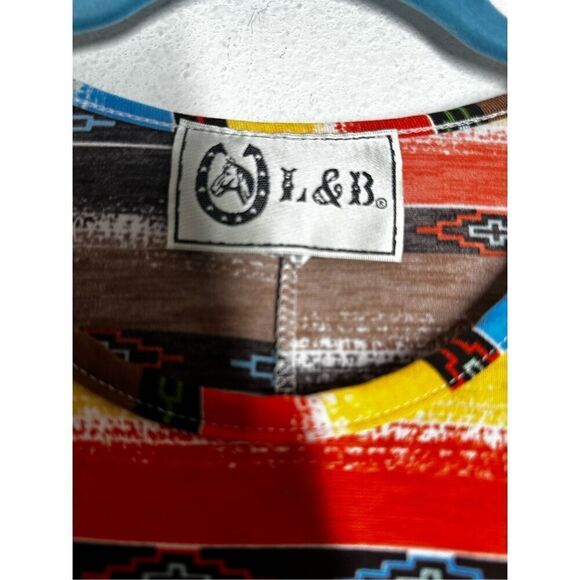 L&B Lucky & Blessed Rainbow Aztec Pattern Striped High Low Slinky Dress Sz S - Picture 2 of 13